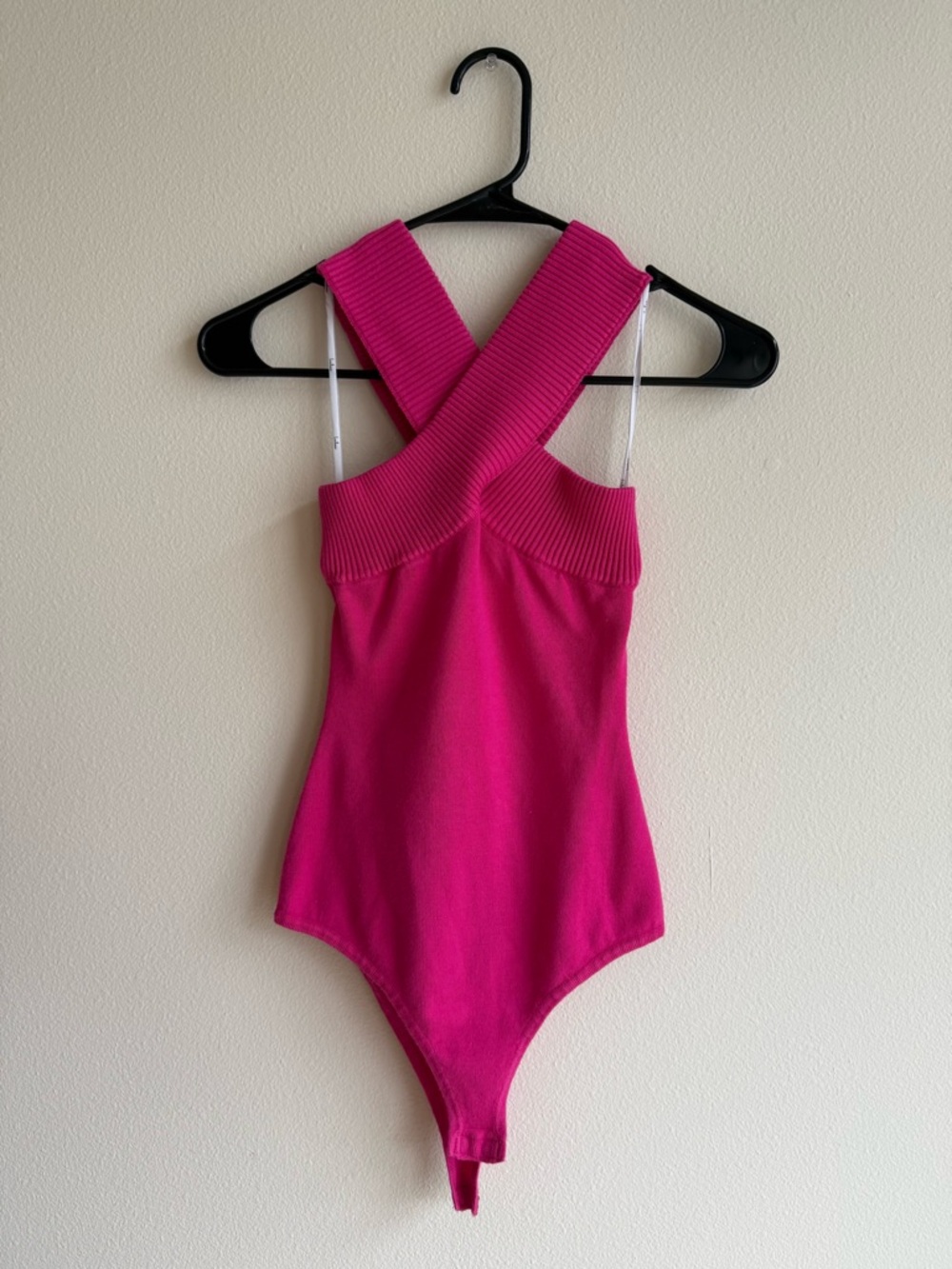 Lulu's Hot Pink Cross-Back Ribbed One-Piece Bodysuit